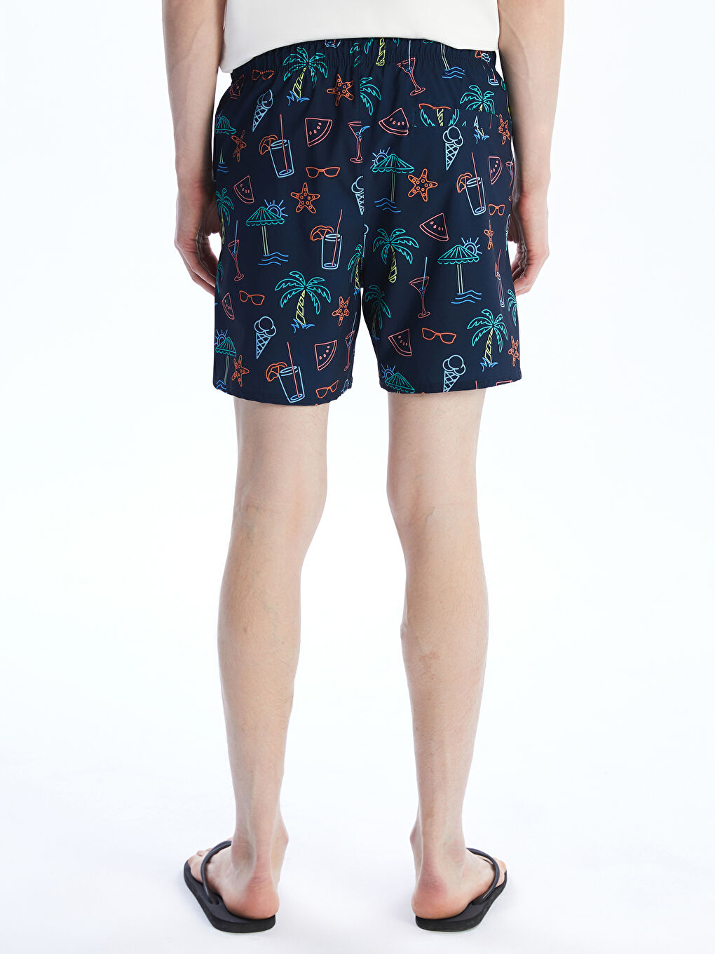 Lacivert Kısa Boy Desenli Erkek Deniz Şortu-3