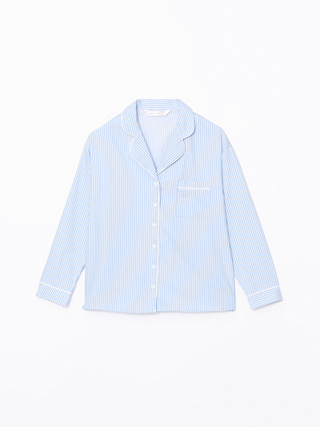 Mavi Gömlek Yaka Çizgili Kadın Pijama Üstü