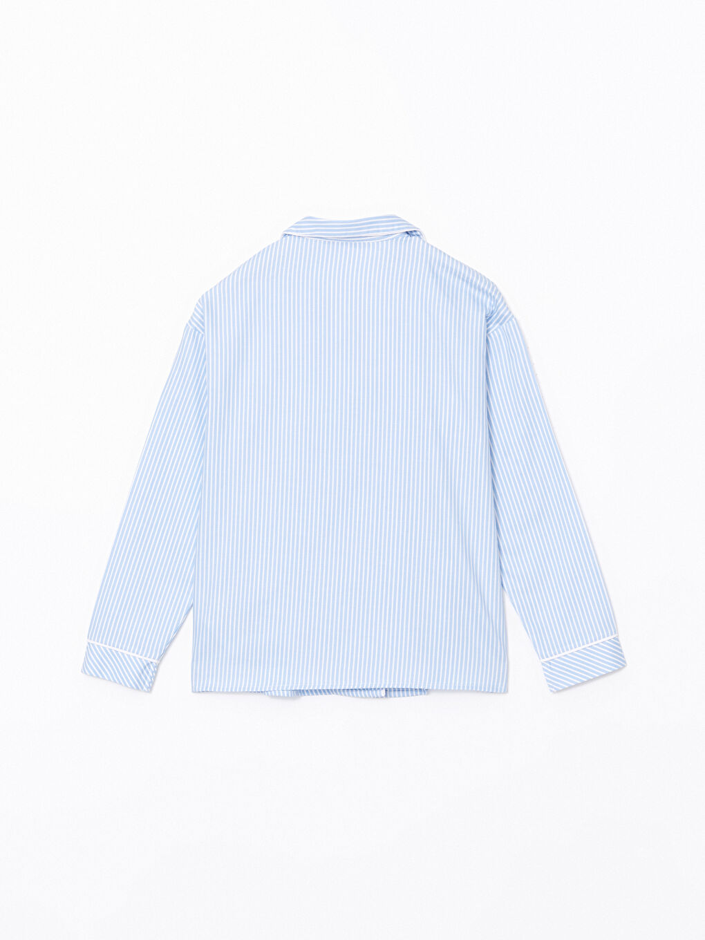 Mavi Gömlek Yaka Çizgili Kadın Pijama Üstü-1