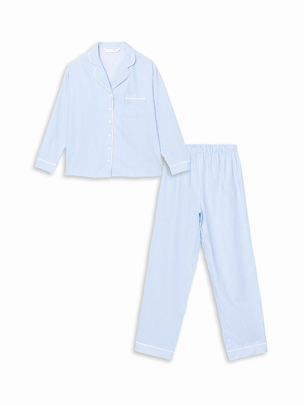 Collared Neck Striped Women's Pyjama Set -S5CI53Z8-LEN