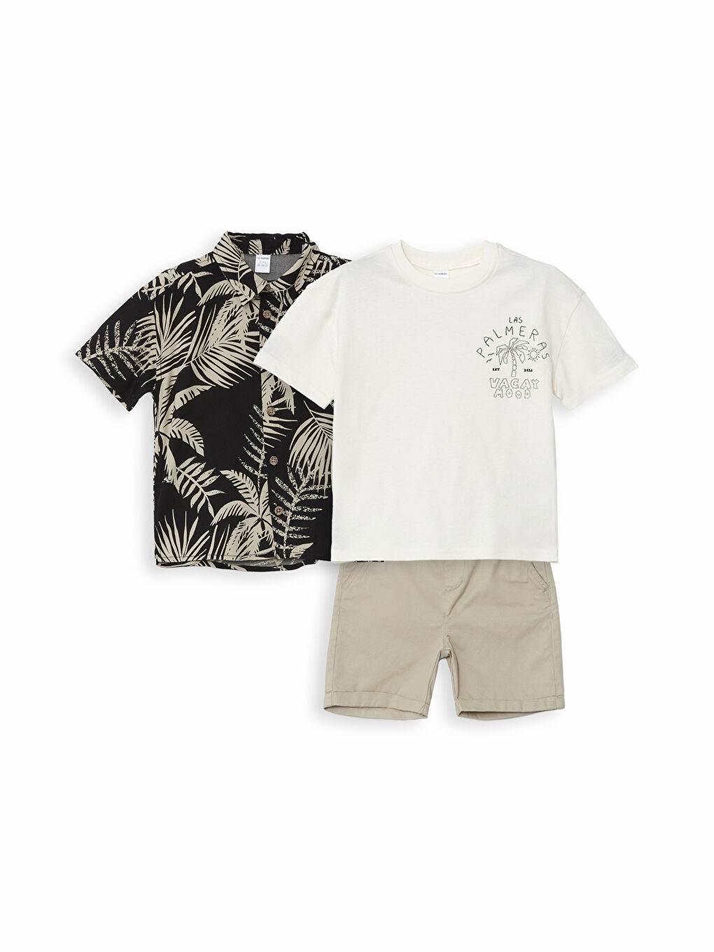 Bej Bisiklet Yaka Baskılı Erkek Çocuk Tişört