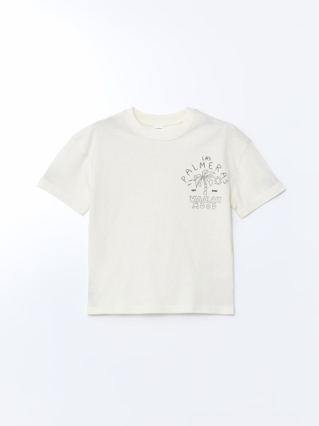 Bej Bisiklet Yaka Baskılı Erkek Çocuk Tişört-1