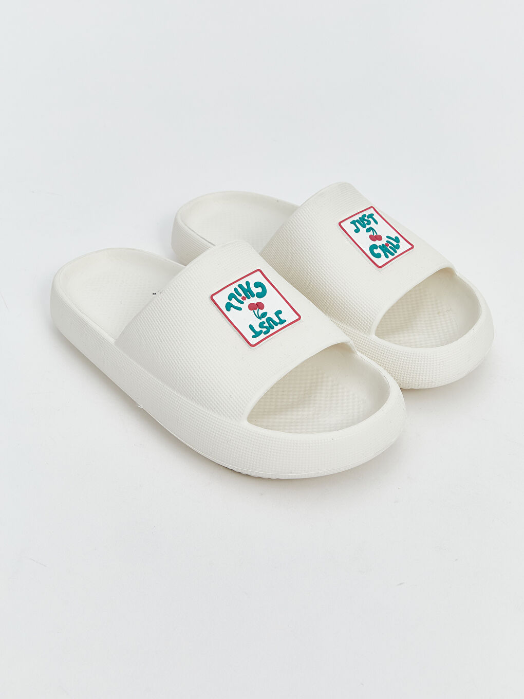 Beyaz Tek Bantlı Baskılı Kadın Terlik