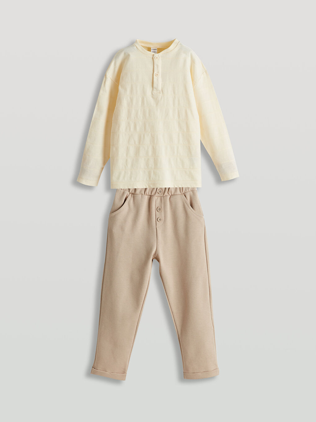 Bej Beli Lastikli Erkek Çocuk Pantolon-1