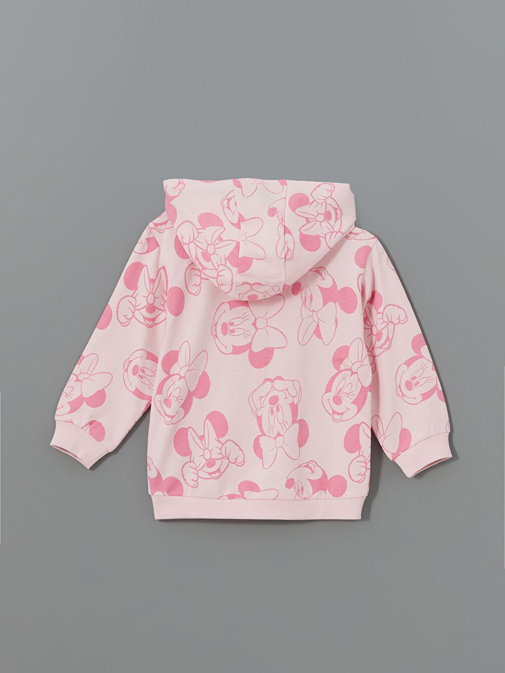Pembe Kapüşonlu Minnie Mouse Baskılı Kız Bebek Hırka-1