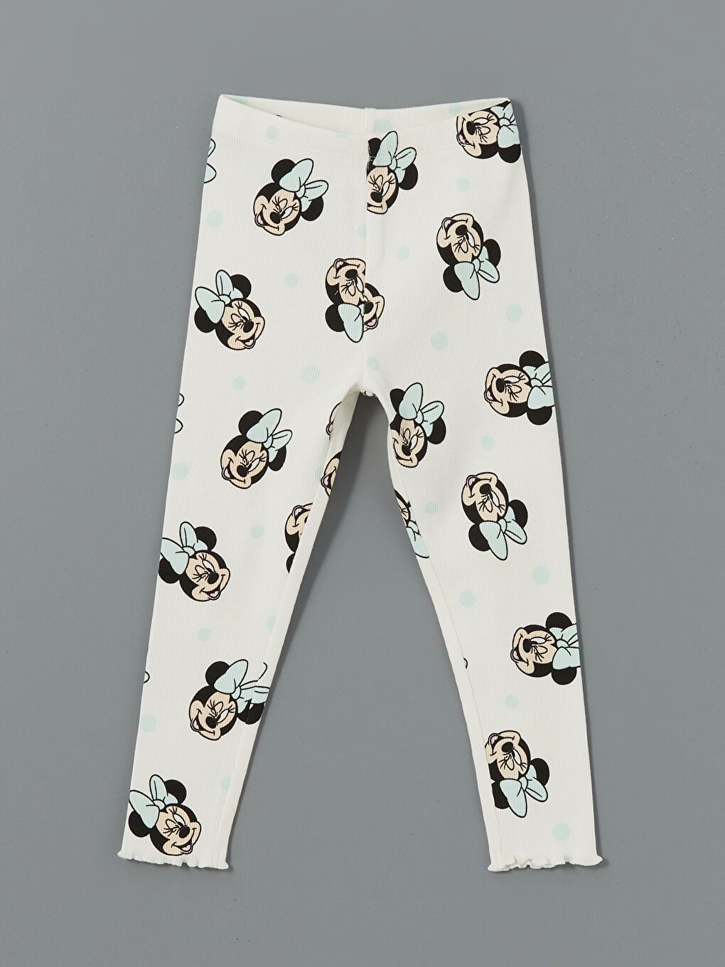 Ekru Minnie Mouse Baskılı Kız Bebek Tayt