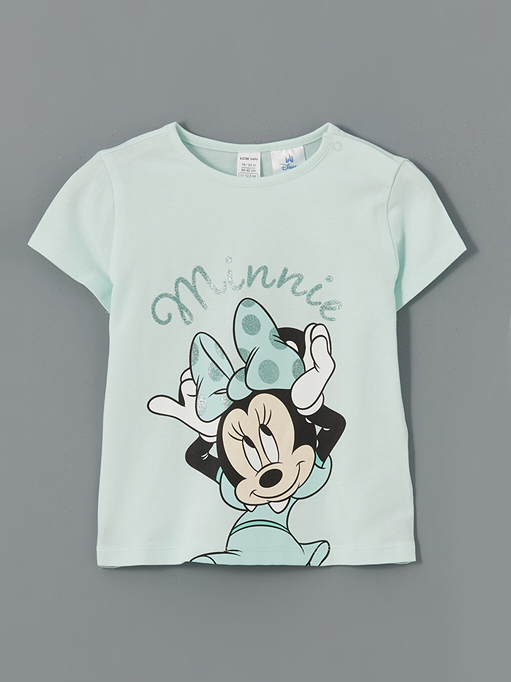 Yeşil Bisiklet Yaka Minnie Mouse Baskılı Kız Bebek Tişört