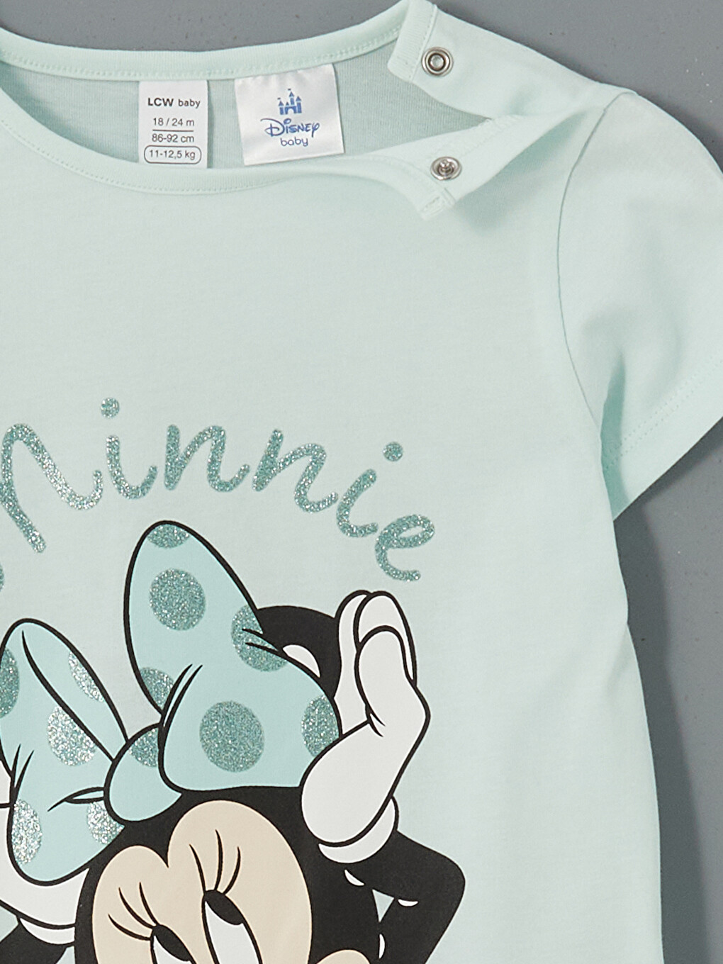 Yeşil Bisiklet Yaka Minnie Mouse Baskılı Kız Bebek Tişört-2