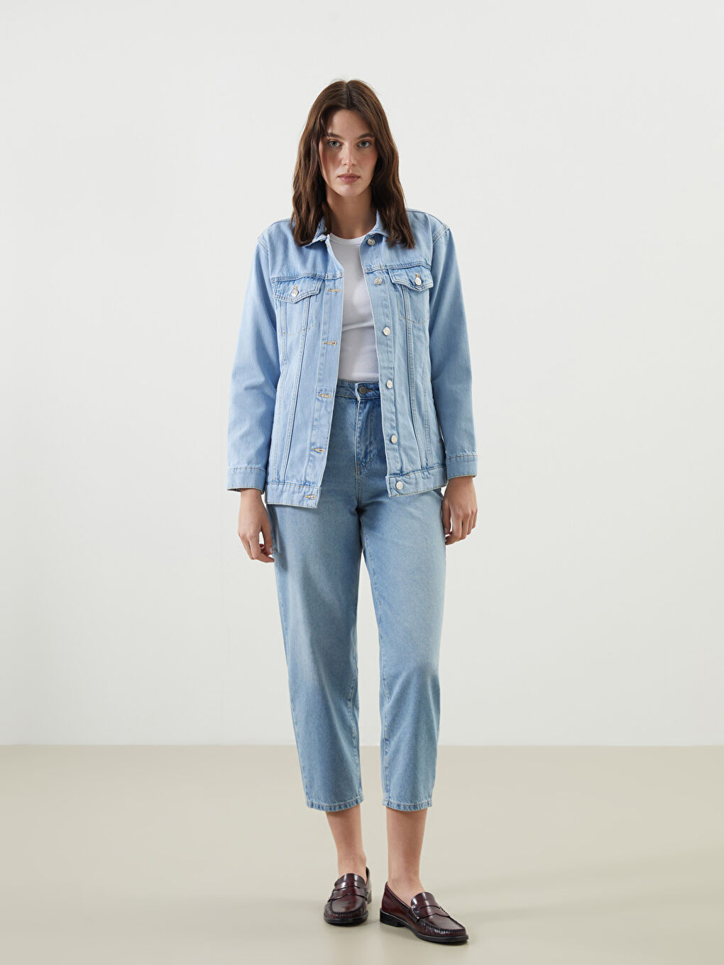 Collared Neck Women's Denim Jacket-1