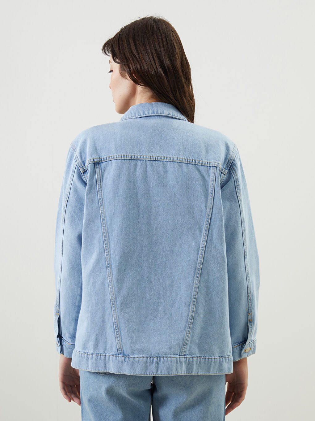 Collared Neck Women's Denim Jacket-3