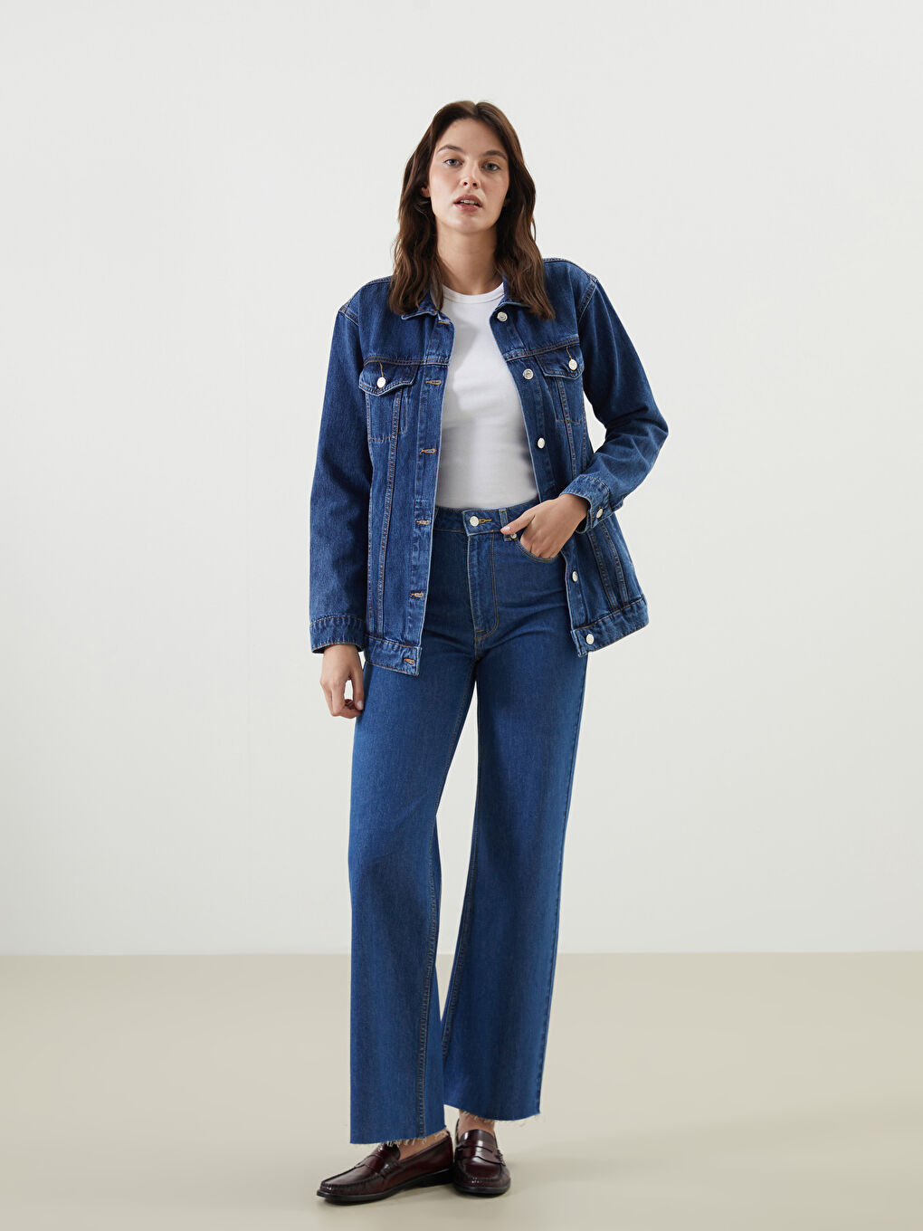 Collared Neck Women's Denim Jacket-1