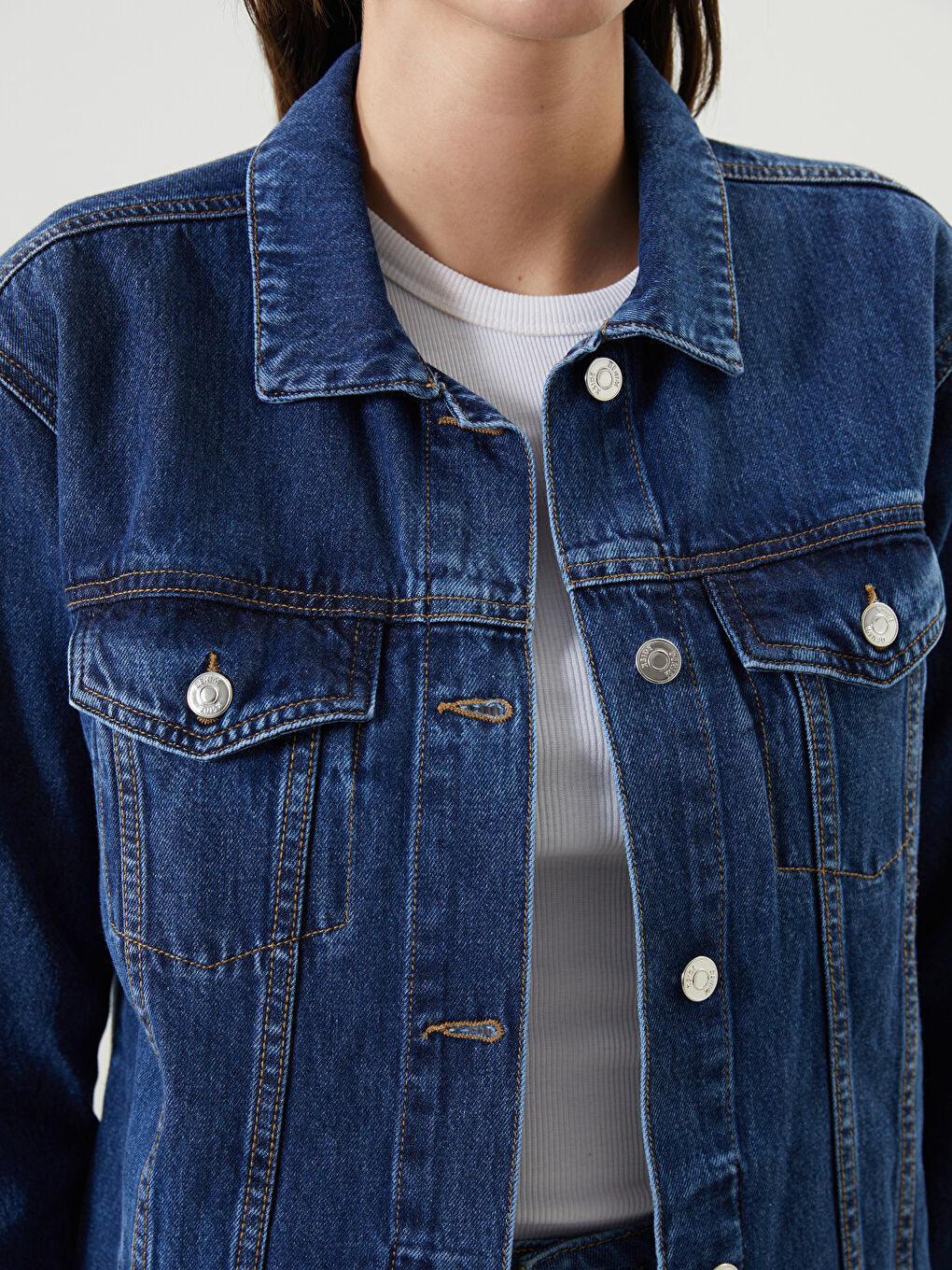 Collared Neck Women's Denim Jacket-2