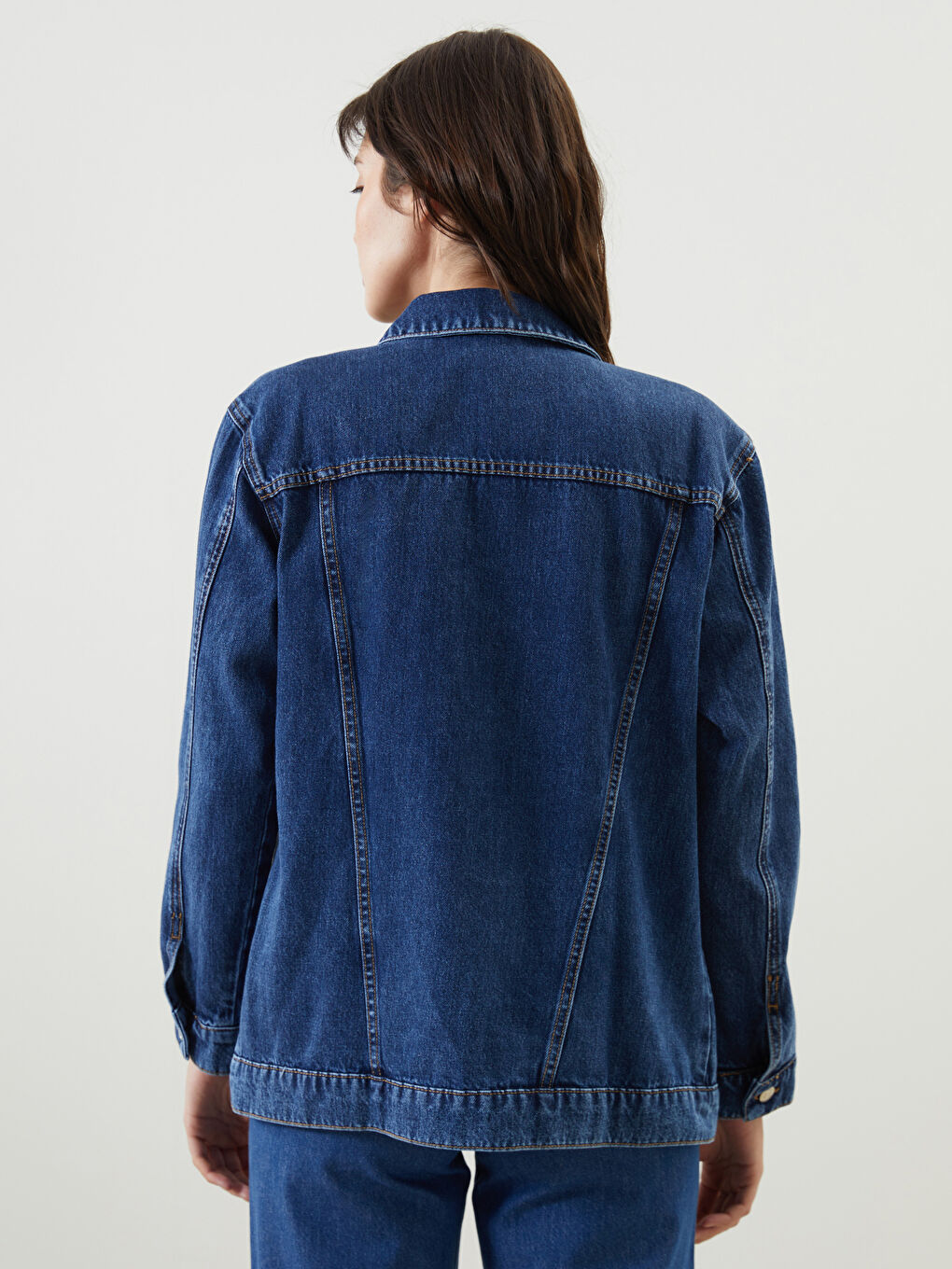 Collared Neck Women's Denim Jacket-3