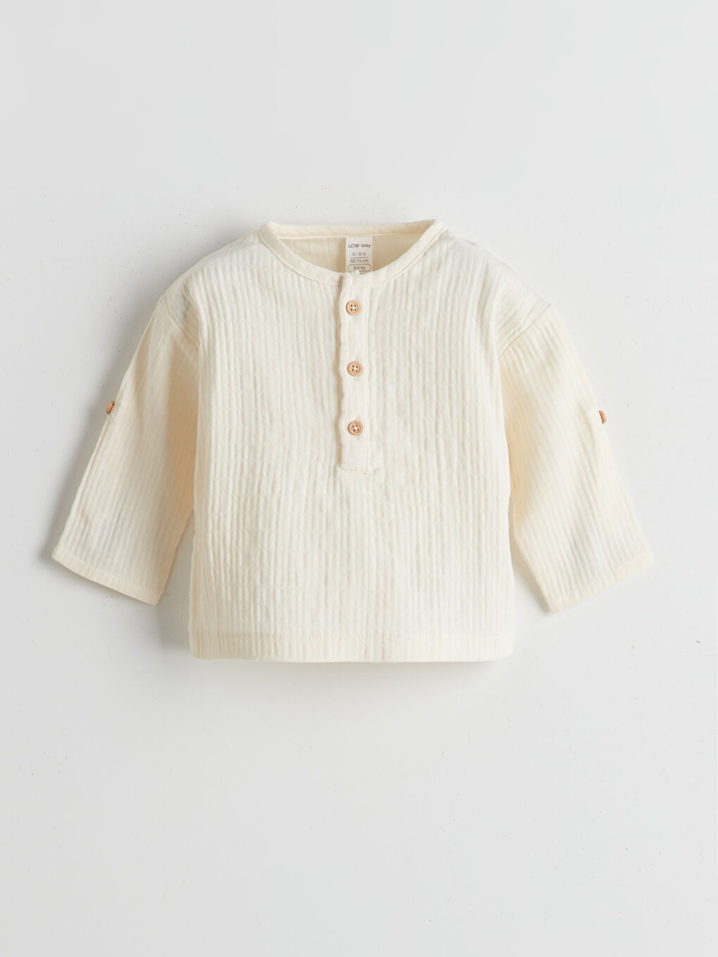 Ekru Yakası Düğmeli Pamuklu Erkek Bebek Tişört