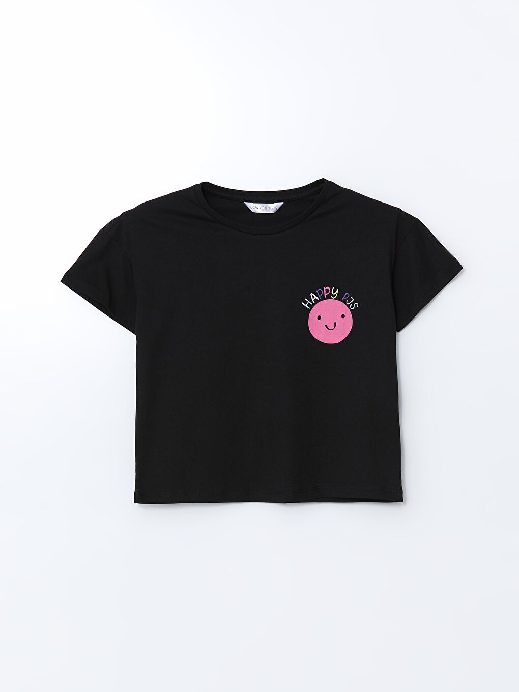 Siyah Bisiklet Yaka Baskılı Kadın Pijama Üstü