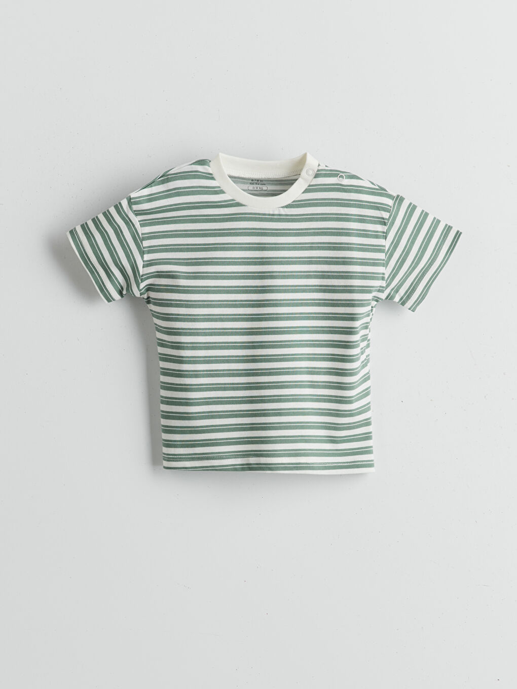 Ekru Bisiklet Yaka Çizgili Erkek Bebek Tişört
