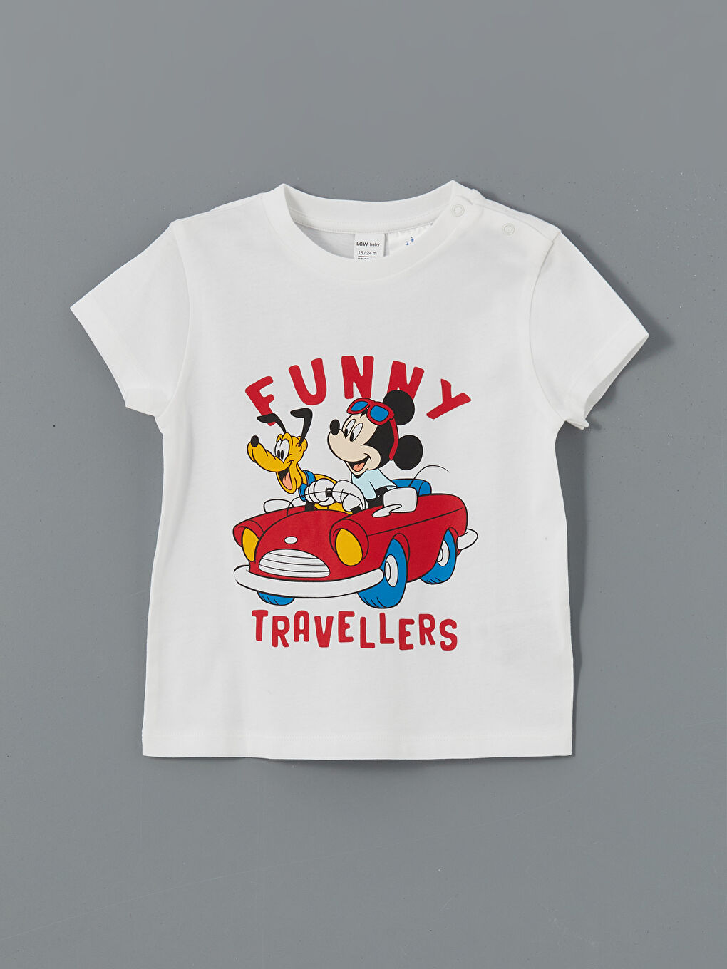 Beyaz Mickey Mouse Baskılı Erkek Bebek Tişört