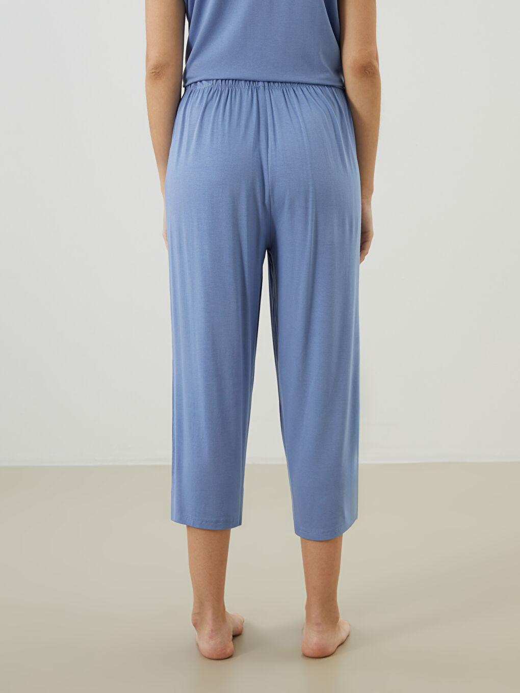 Mavi Beli Lastikli Kadın Kapri Pijama Altı-3