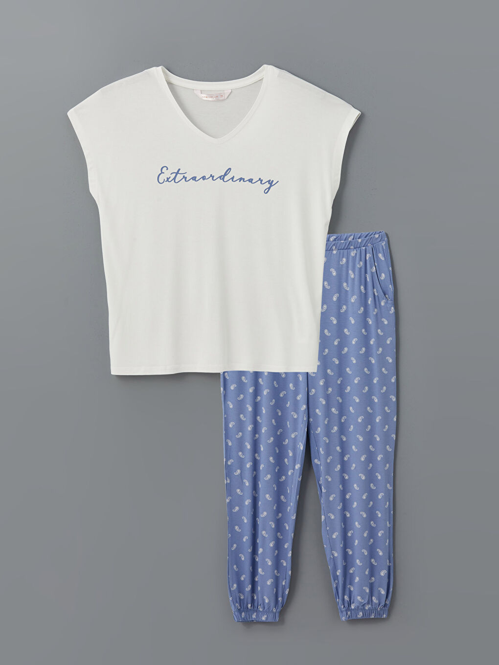 Mavi Beli Lastikli Desenli Kadın Jogger Pijama Alt