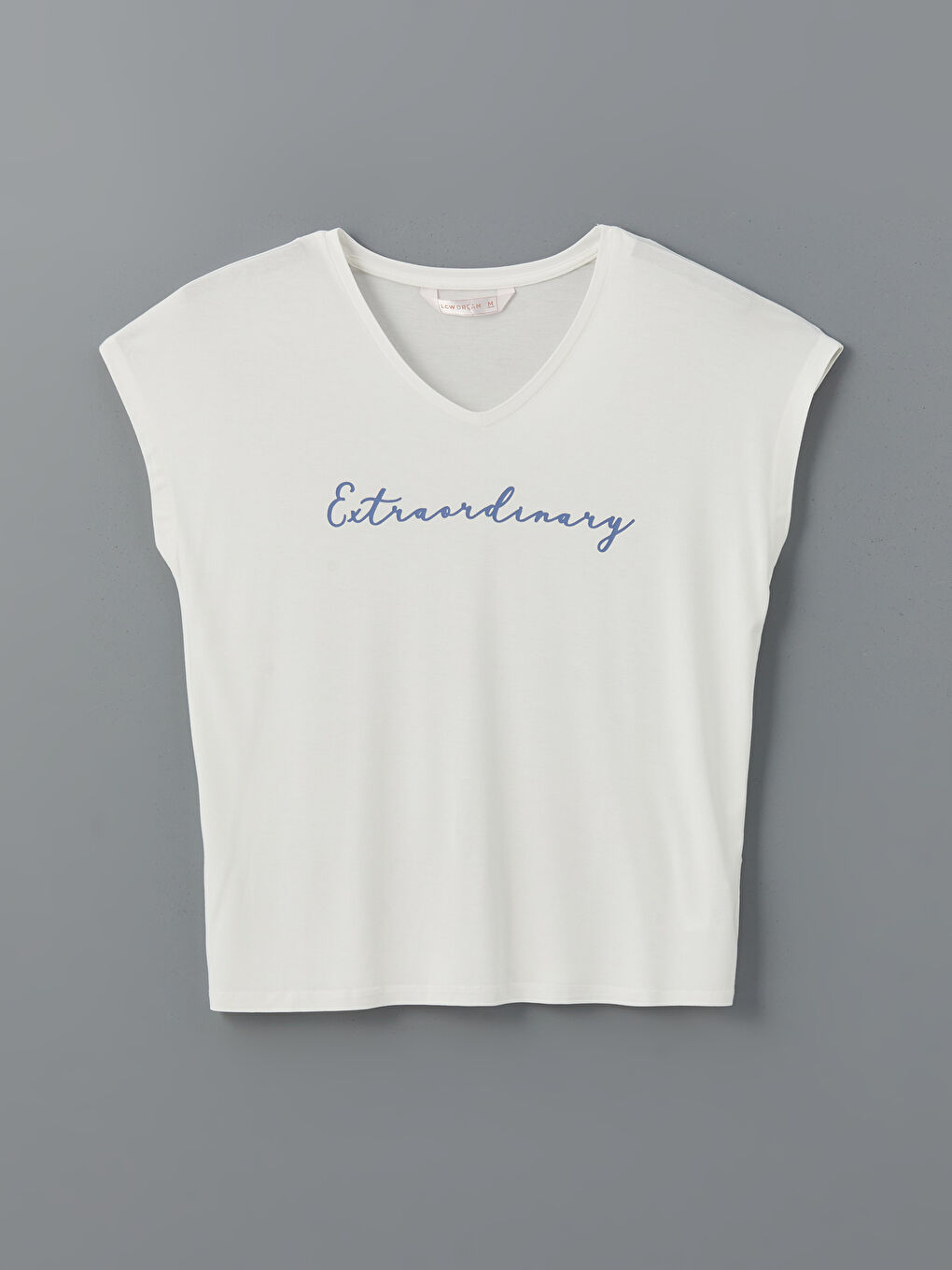 Ekru V Yaka Baskılı Kadın Pijama Üstü