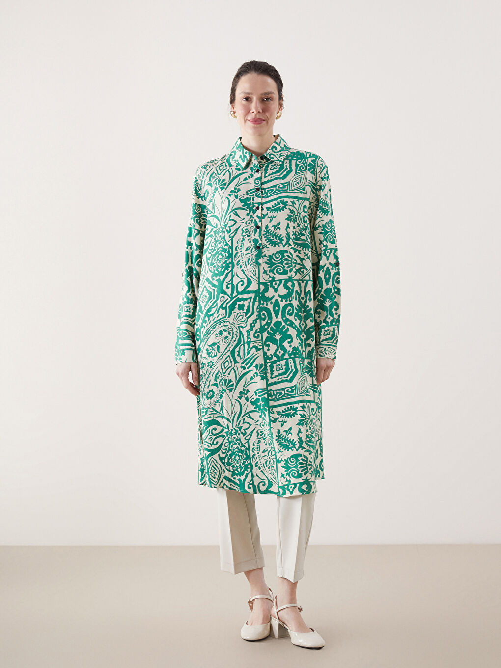 Patterned Oversize Women's Shirt Tunic-1