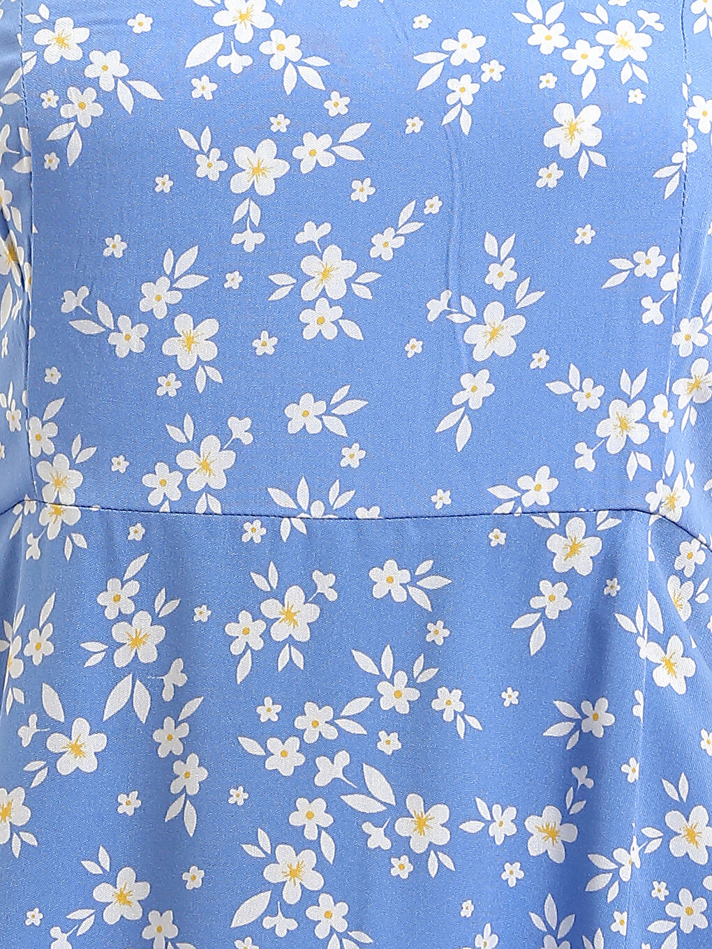 Square Collar Floral Slit Dress-2