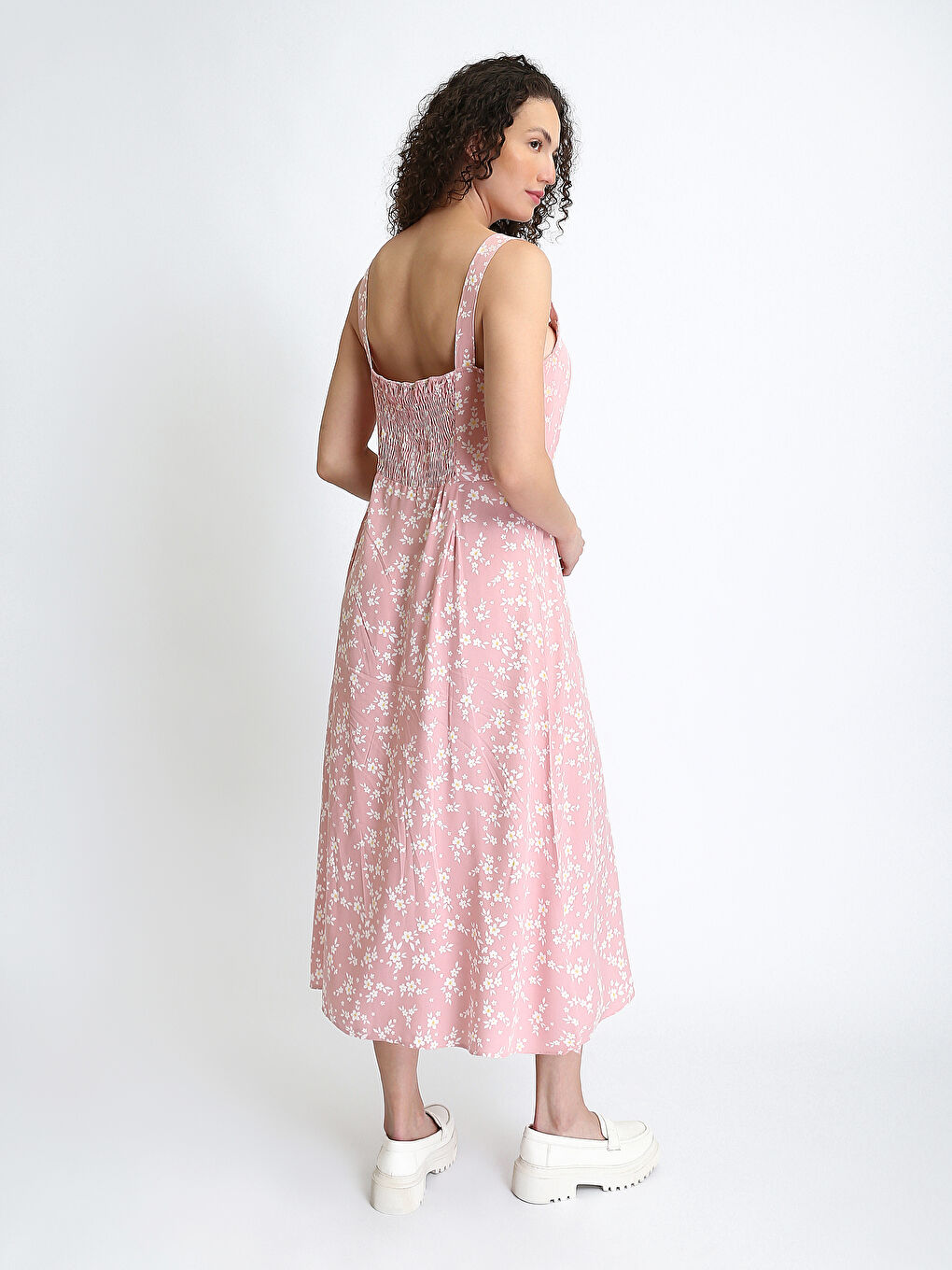 Robe Florale Fendue à Col Carré-4