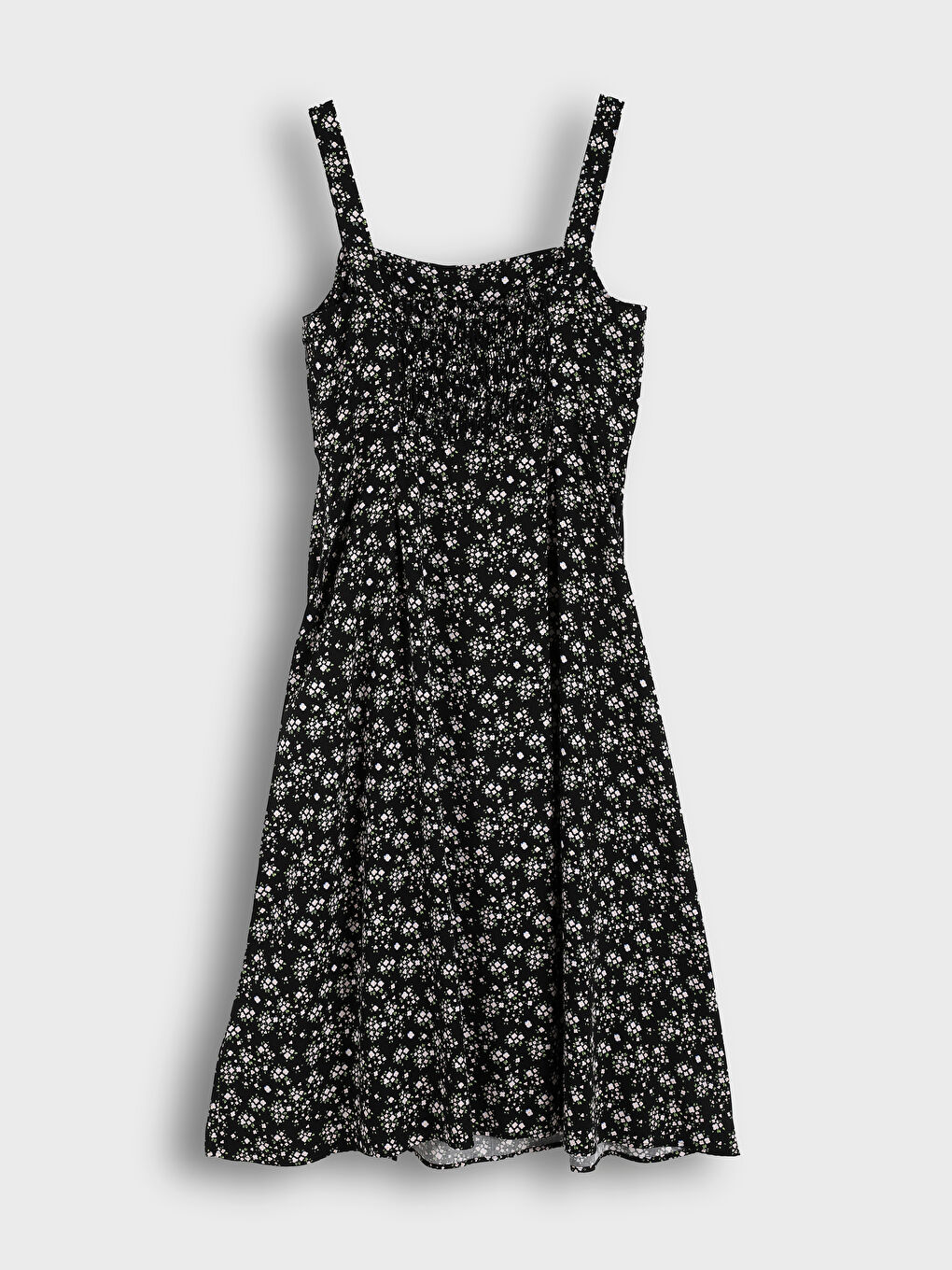 Square Collar Floral Slit Dress-1