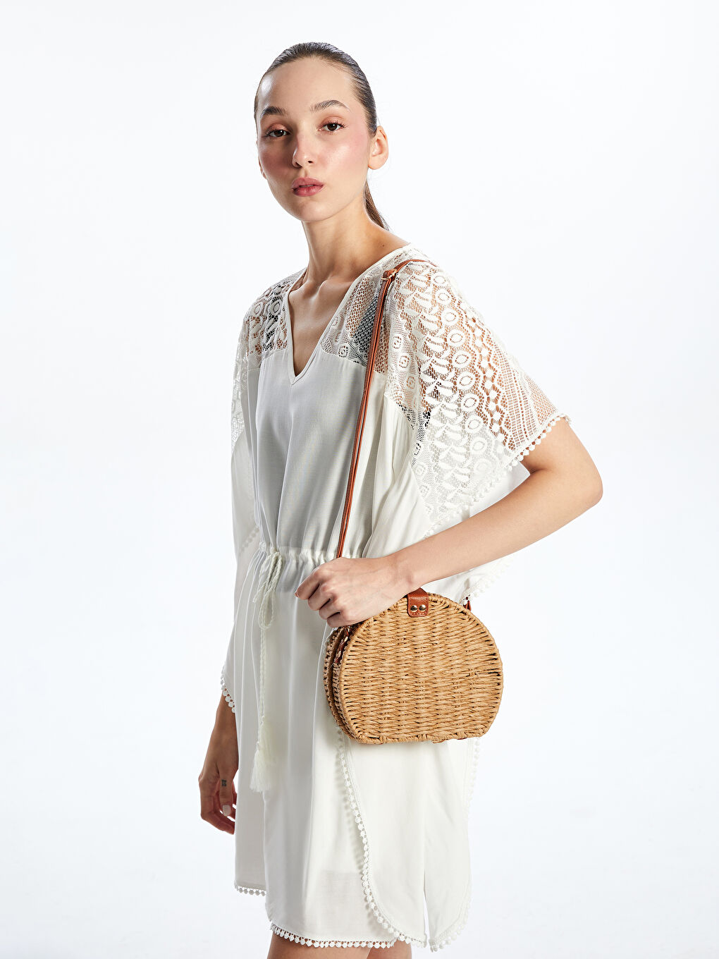 LCW ACCESSORIES Kahverengi Kadın Hasır Omuz Çantası
