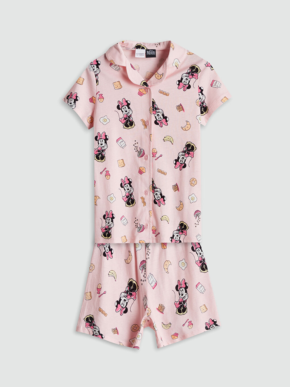 Pembe Gömlek Yaka Minnie Mouse Baskılı Kız Çocuk Pijama Üst