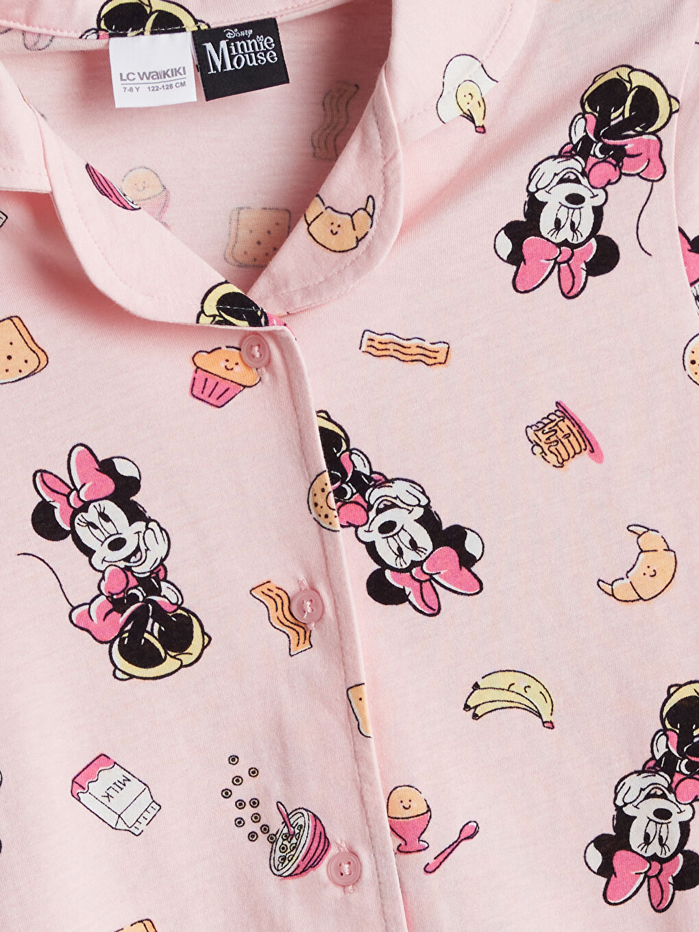 Pembe Gömlek Yaka Minnie Mouse Baskılı Kız Çocuk Pijama Üst-2