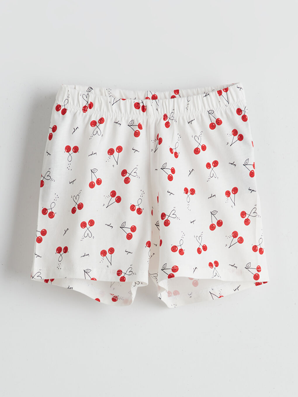 Ekru Beli Lastikli Baskılı Kız Çocuk Pijama Şort