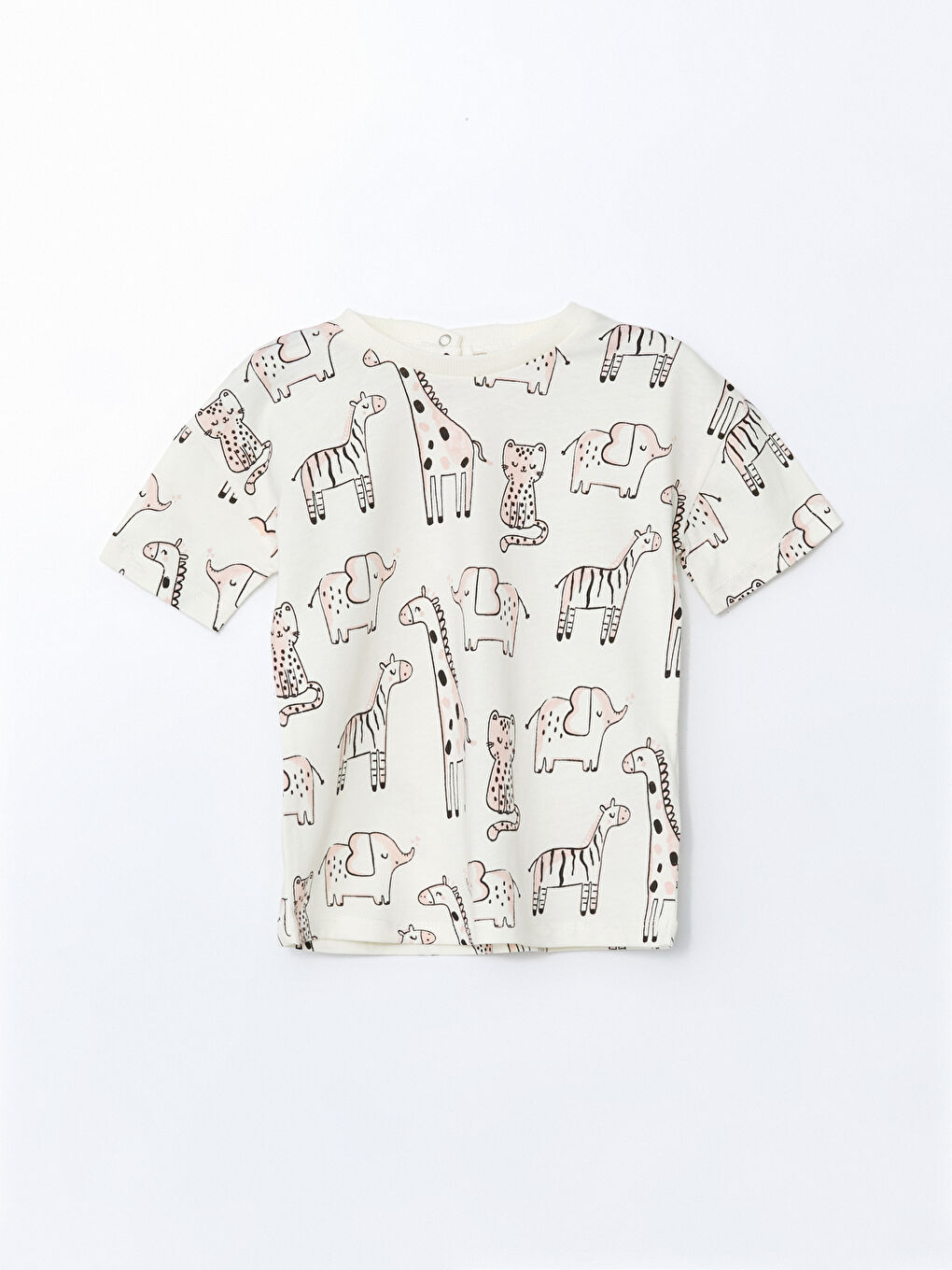 Ekru Bisiklet Yaka Baskılı Kısa Kollu Kız Bebek Tişört