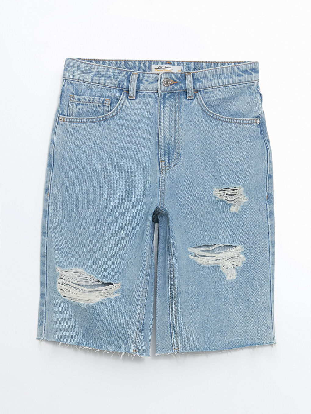Bermuda Fit Ripped Detail Women's Denim Shorts -S5CR48Z8-311