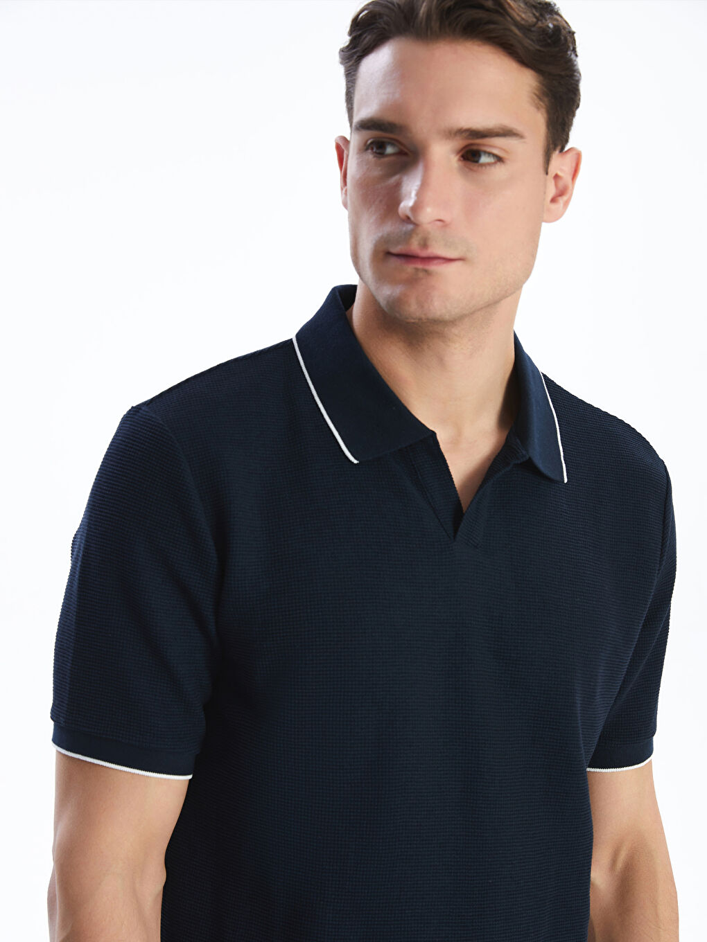 T-shirt Texturé à Manches Courtes pour Hommes avec Col Polo