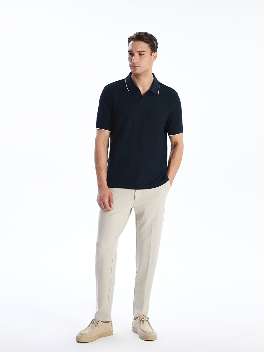 T-shirt Texturé à Manches Courtes pour Hommes avec Col Polo-1