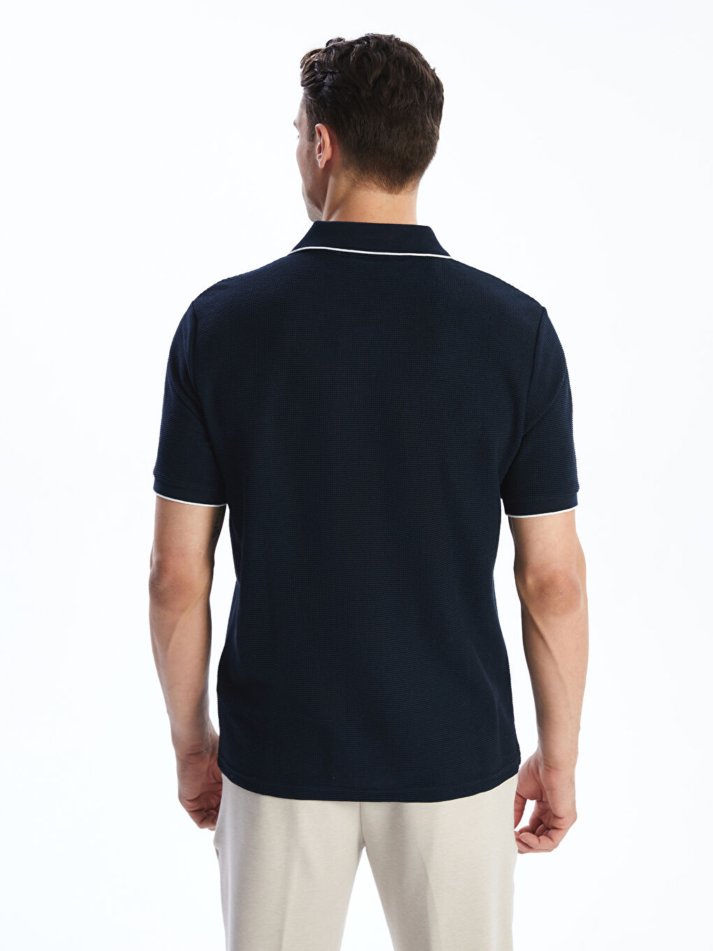 T-shirt Texturé à Manches Courtes pour Hommes avec Col Polo-3