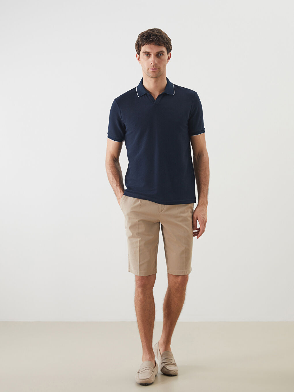 Polo Neck Short Sleeve Men's Textured T-Shirt -S5CR66Z8-RFH