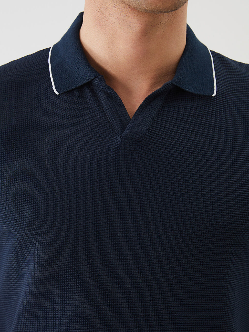 Polo Neck Short Sleeve Men's Textured T-Shirt -S5CR66Z8-RFH