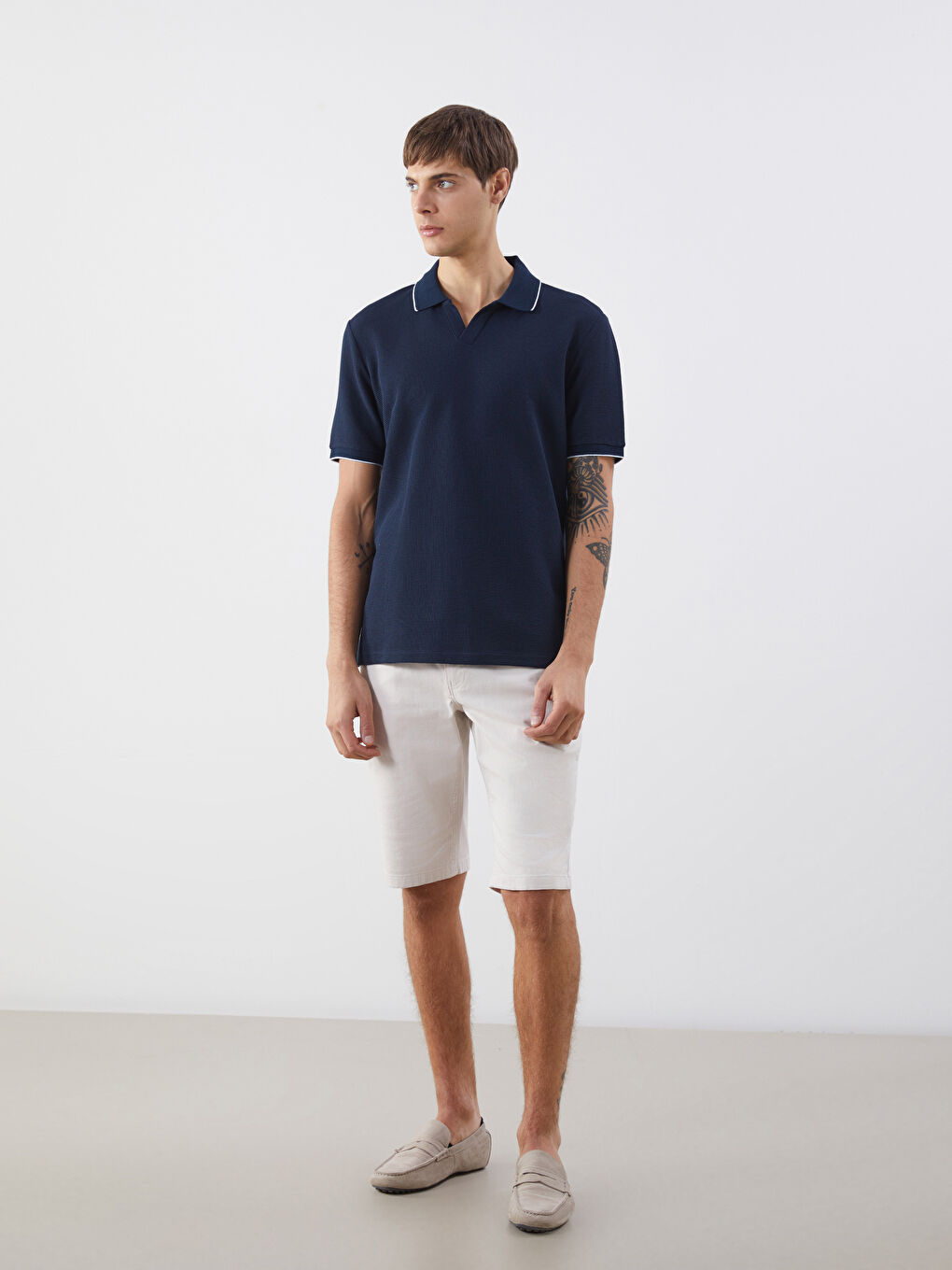 Polo Neck Short Sleeve Men's Textured T-Shirt -S5CR66Z8-RFH