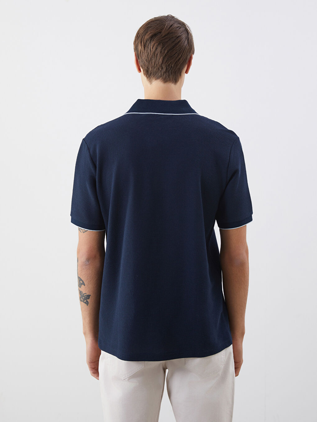 Polo Neck Short Sleeve Men's Textured T-Shirt -S5CR66Z8-RFH