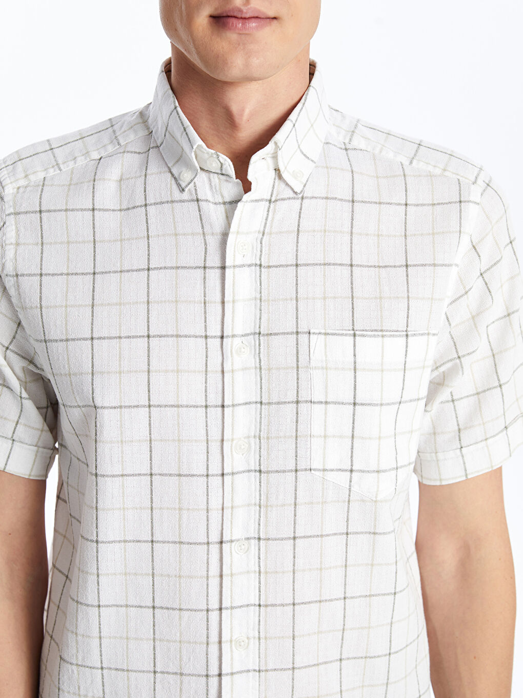 Regular Fit Men's Short Sleeve Plaid Dobby Shirt-2