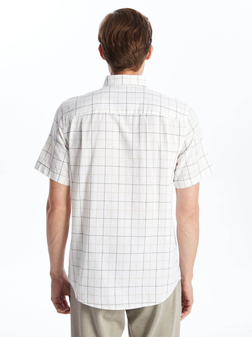 Regular Fit Men's Short Sleeve Plaid Dobby Shirt-3