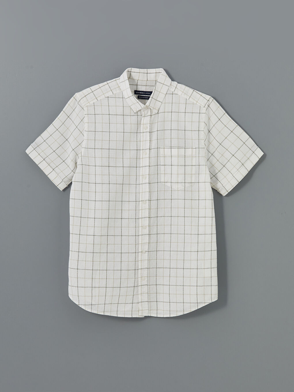 Regular Fit Men's Short Sleeve Plaid Dobby Shirt-4