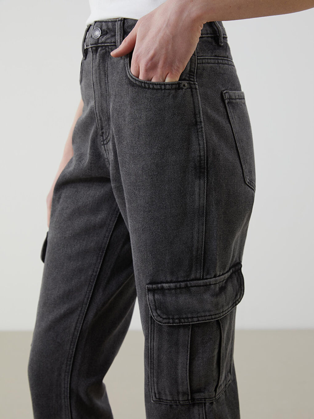 High Waisted Women's Jean Cargo Pants-2