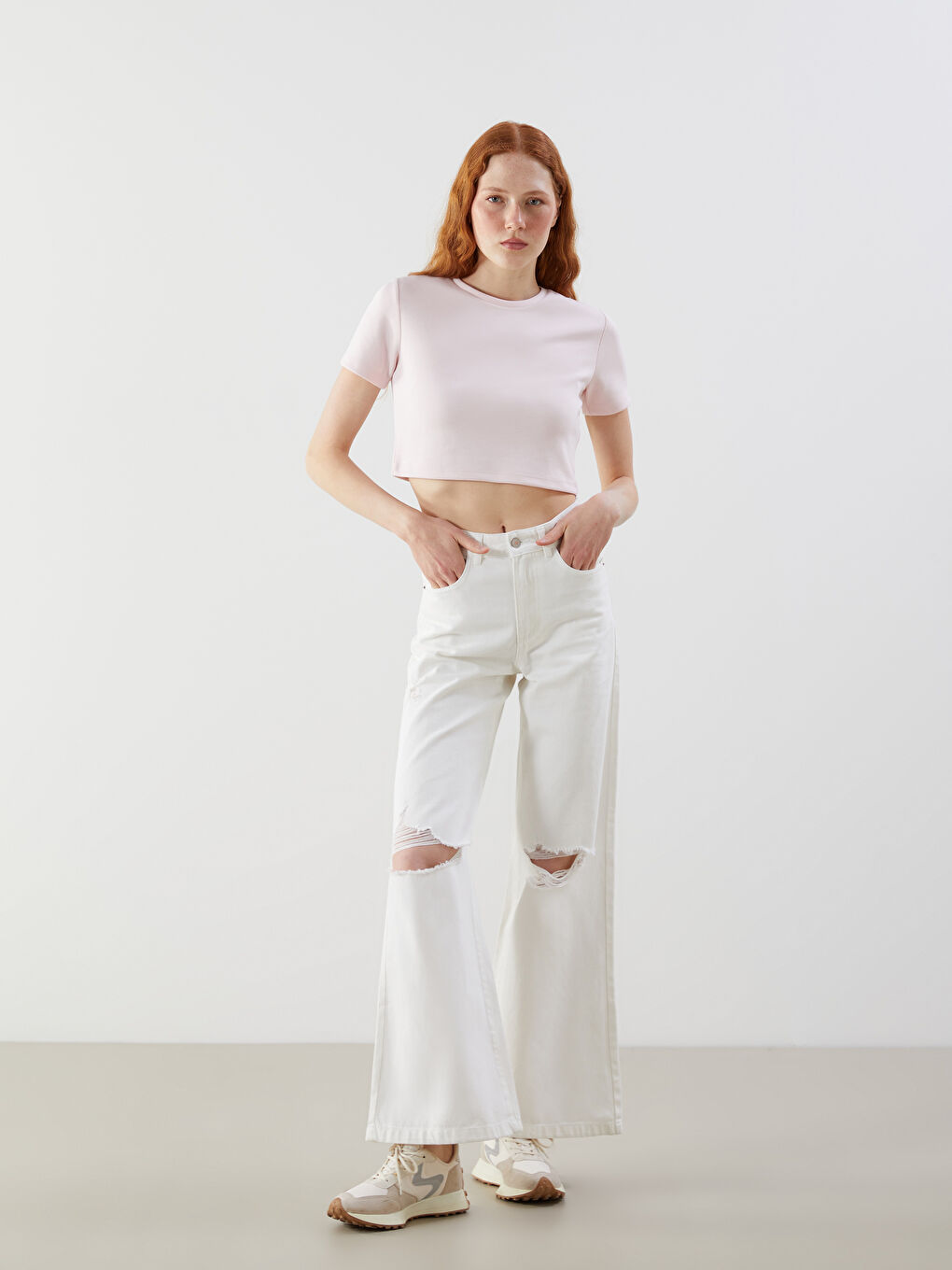 Wideleg Ripped Detailed Women's Jeans -S5CS04Z8-844