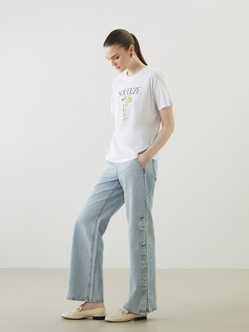Elastic Waist Wide Leg Women's Jeans -S5CS07Z8-311