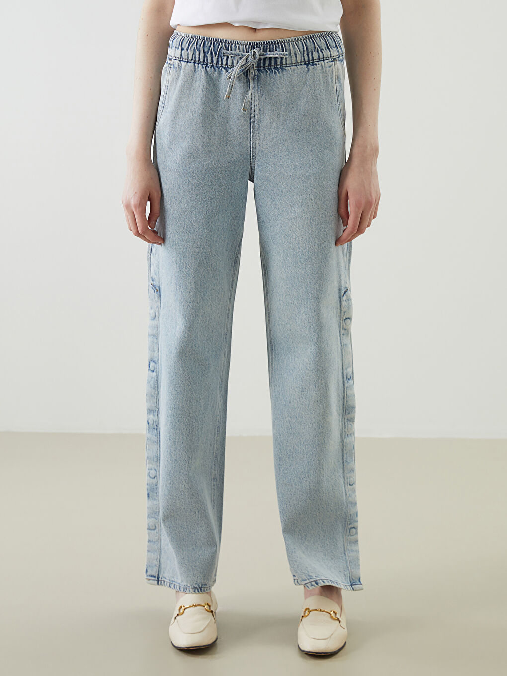 Elastic Waist Wide Leg Women's Jeans -S5CS07Z8-311