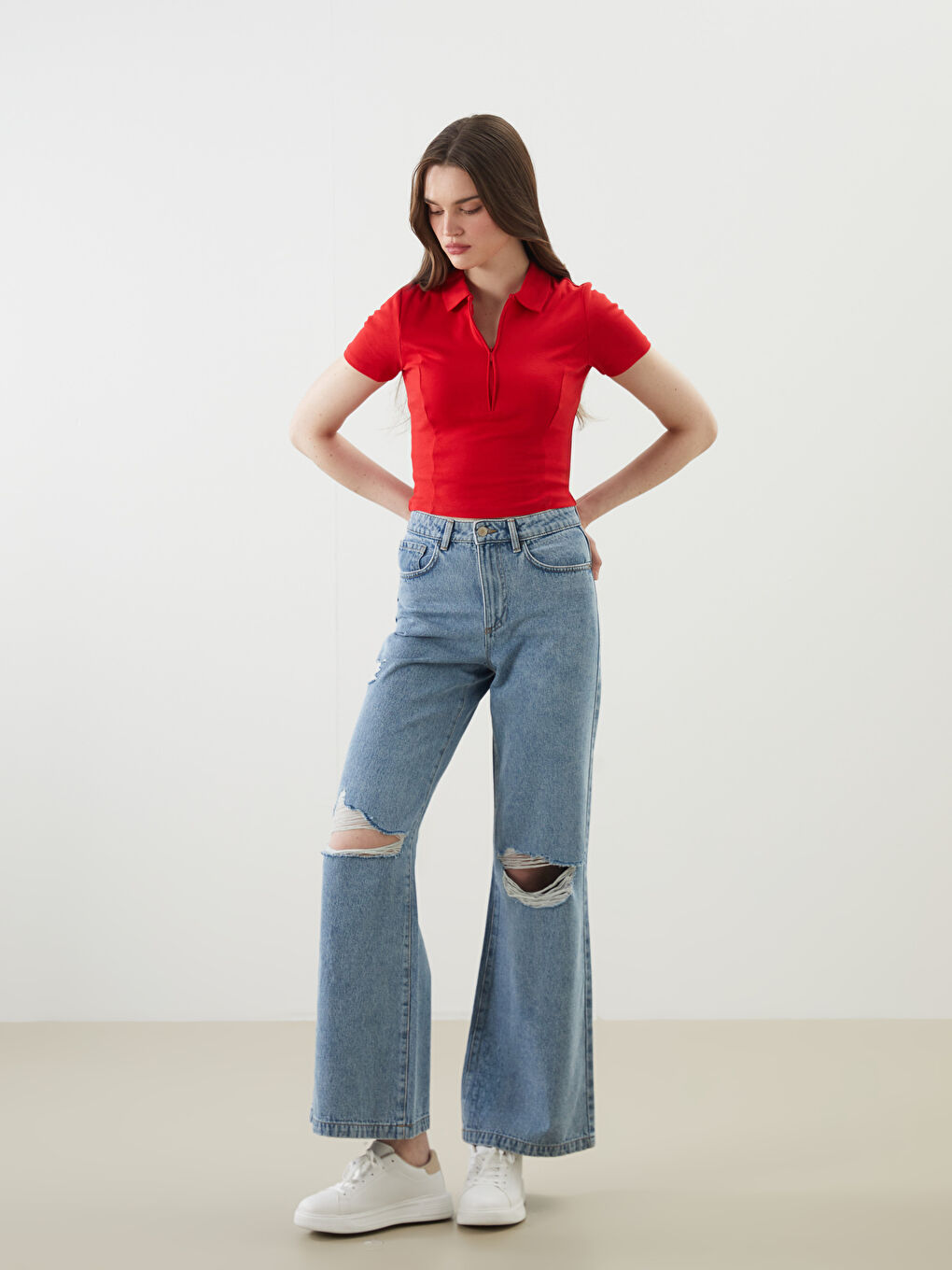 Wideleg Ripped Detailed Women's Jeans -S5CS12Z8-311