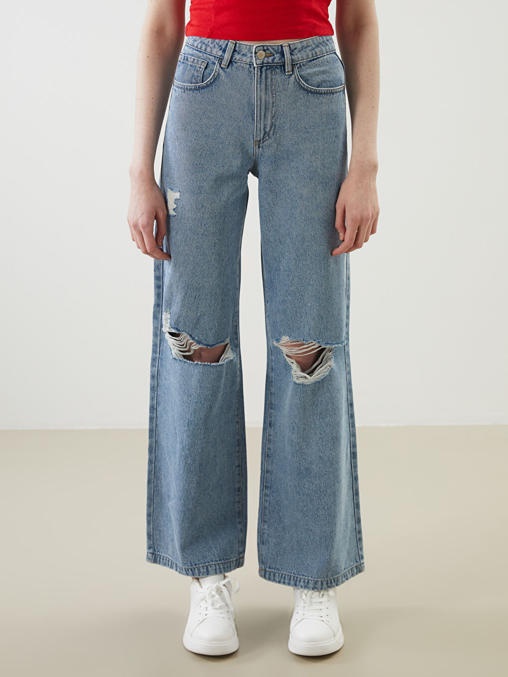 Wideleg Ripped Detailed Women's Jeans -S5CS12Z8-311